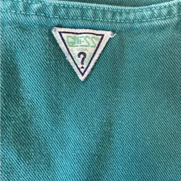 Vintage 90s Guess Shorts Size 16/28 Green‎ Denim Green Triangle Georges Marciano - Image 7
