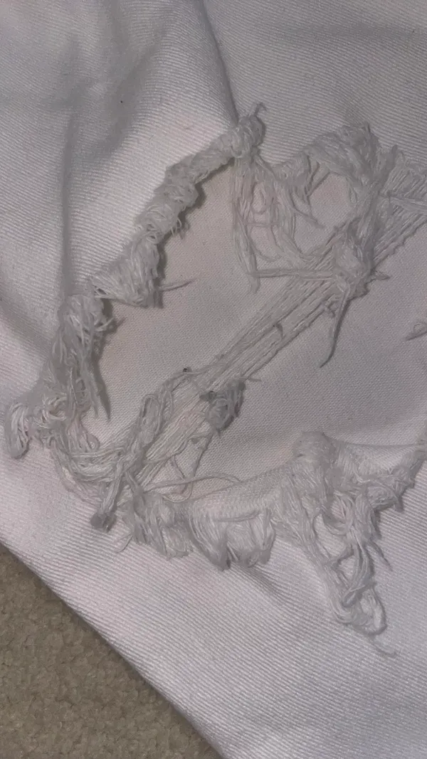 White Ripped Straight Leg Jeans - Image 5