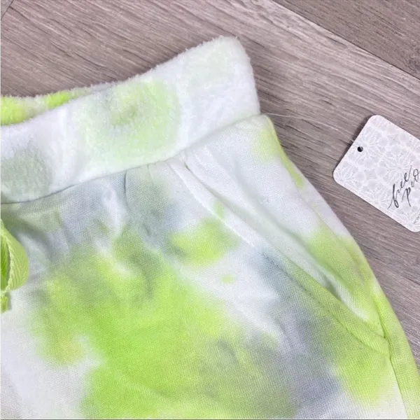 Free People Kelly Sweat Shorts Tie Dye‎ Citron Green Gray X Small - Image 4