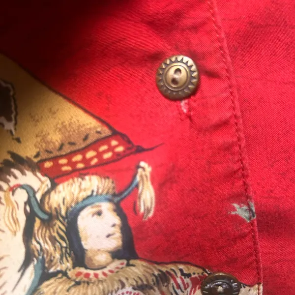 Vtg Sharon Young Western Shirt Size 10 Red Cowboy and Native American Indians - Image 5