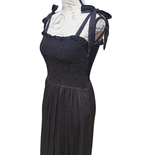 SUMMERSALT NWT The Sliky‎ Luxe Smocked Maxi Dress Black Tie Strap Medium - Image 5