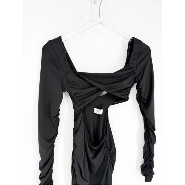 Oh Polly Long Sleeve Ruched Cut Out‎ Mini Dress Women's 2 Black Bodycon - Image 4