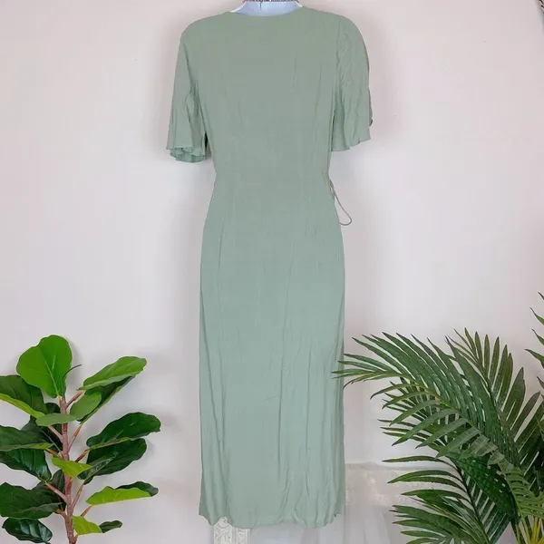 Bellevue the Label Aubery Green Short Sleeve Wrap Midi Dress NWT - Image 3