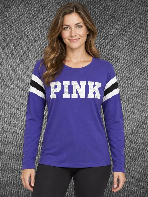 PINK Victoria’s Secret Purple Cotton Rhinestone Tee M - Image 2