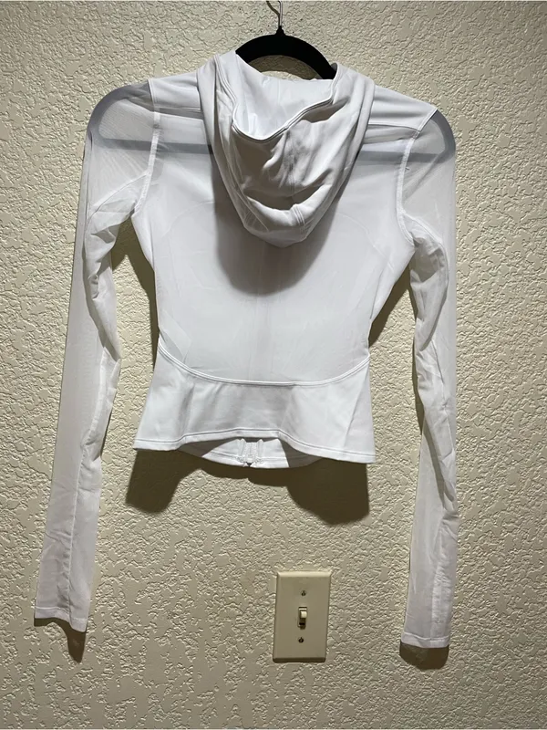 Alo Softsculpt Superset Full Zip Hoodie Jacket Sheer Sleeves & Back Detail White - Image 5