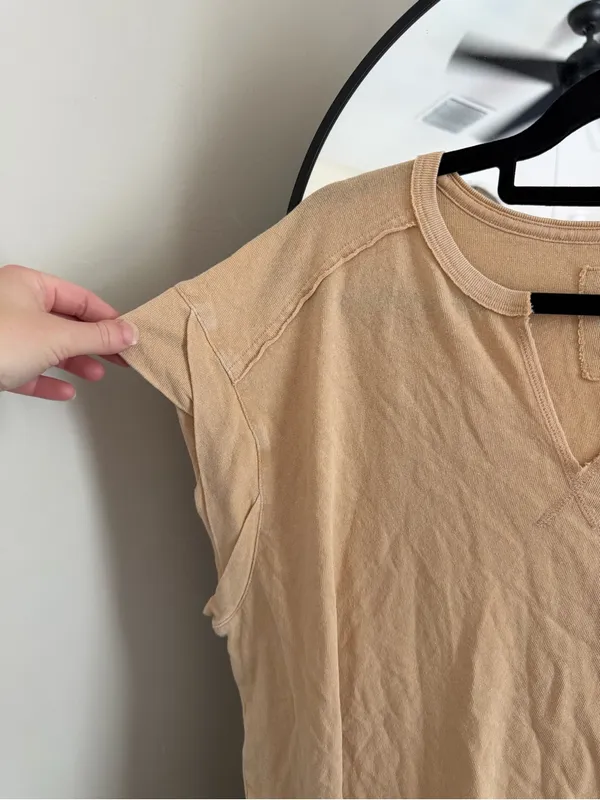 NWT Aerie Sleeveless V-Notch Cotton Tank Top in Beige - Image 2