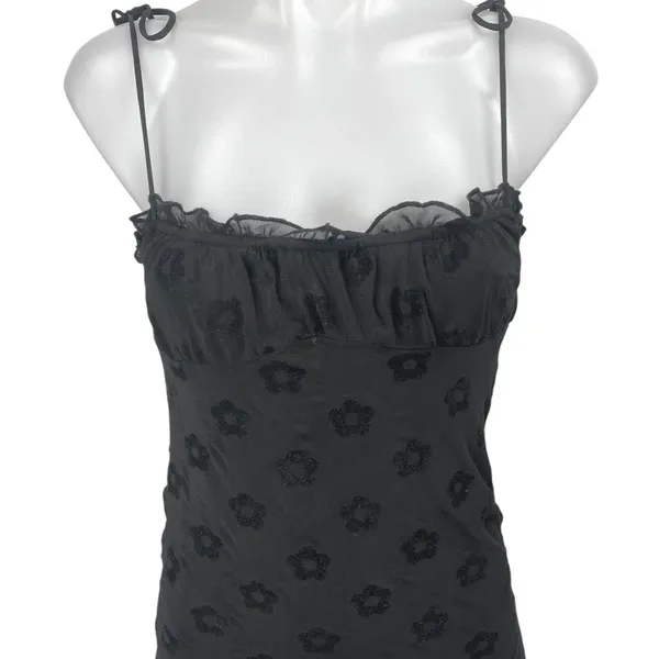 Urban Outfitters Motel Black Sleeveless Floral Jacquard Ruffle Cami Tank Mini Bodycon Dress XS - Image 3