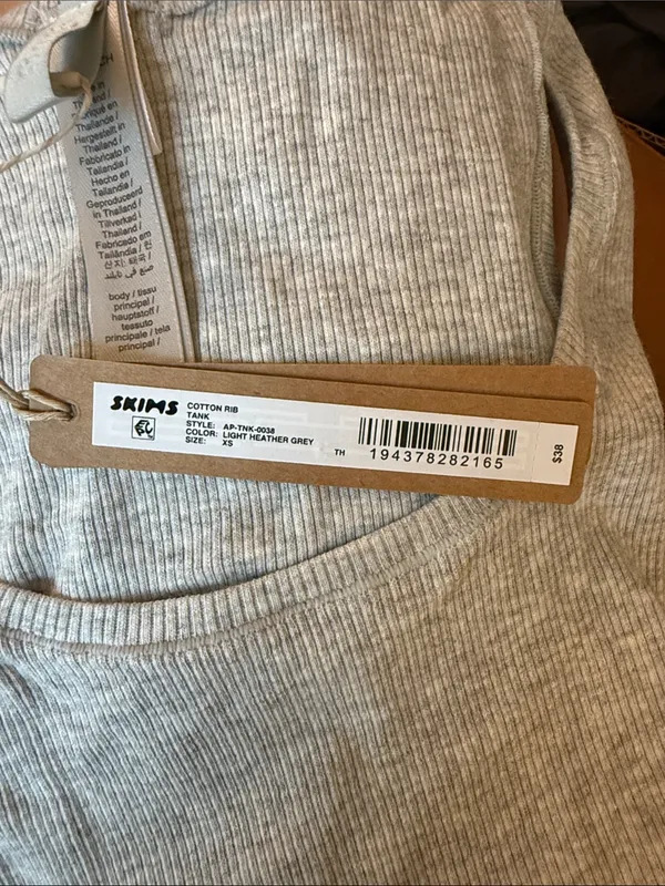 Skims Cotton Rib Tank Heather grey XS (C4) NWT - Image 2