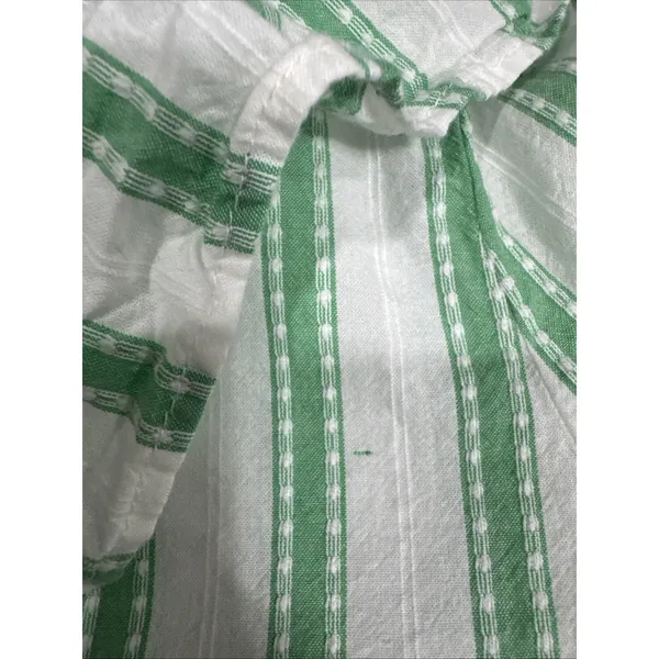 LOFT Green Striped Ruffle Long Sleeve Button Blouse M Cotton Top Peasant Modest - Image 7