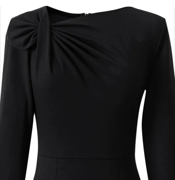 Elegant Black Dress - asymmetric bow neck - Image 5