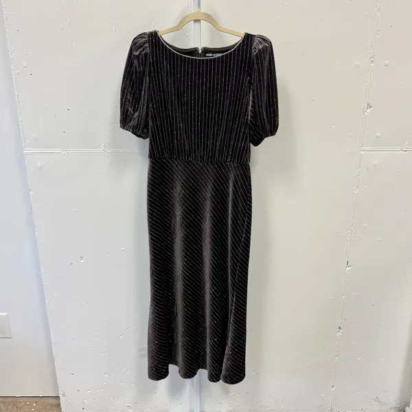Karl Lagerfeld Paris Velvet Pinstripe Rhinestone Midi Maxi Dress Brown 8 Holiday - Image 3