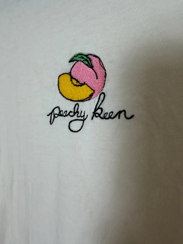 Peachy Keen Boxy Cropped Oversized Embroidered Graphic Tee T Shirt Size Large - Image 2