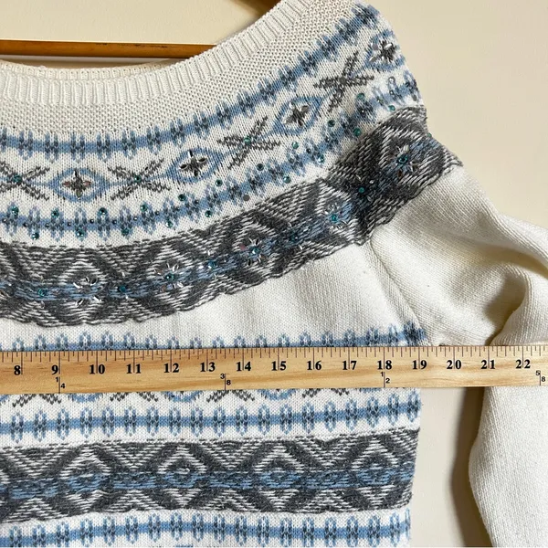 Vintage Draper’s & Damon’s Sparkly Fair Isle Sweater Winter Snowflakes FLAWED - Image 7