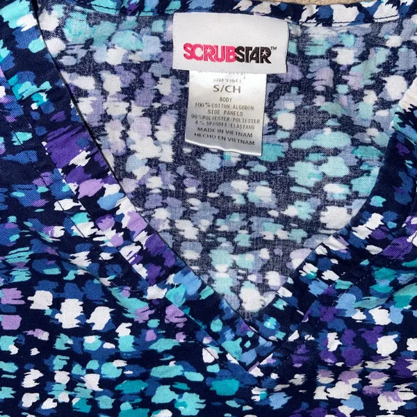 Scrubstar Blue and Purple Patterned Scrub Top - Image 3