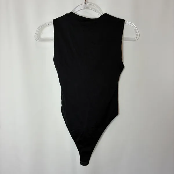 ZARA Solid Black Square Neck Bodysuit Polyamide Elastane Womens Small - Image 5