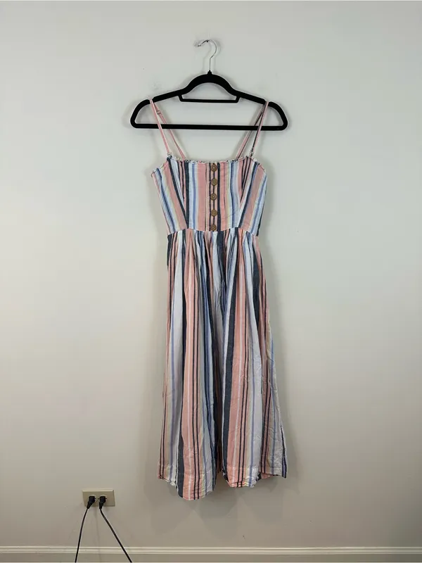 Free People Lilah Pleated Tube Dress Multi Maxi Stripe Boho Small Women's - Image 2
