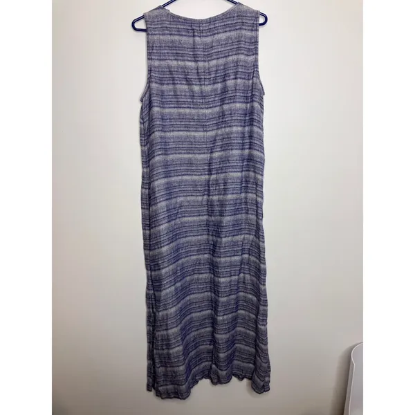Pure Jill J. Jill Maxi Dress Womens Medium Blue Linen Striped Sleeveless Pockets - Image 8