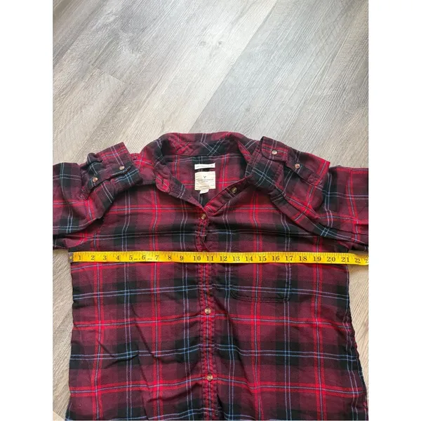 American Eagle Boyfriend Fit Plaid Flannel Red Blue Large Relaxed - Image 10