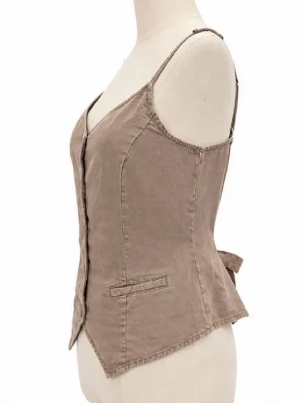 YFB Young Fabulous & Broke 100% Lyocell Taupe Button Front Cami Vest Size Small - Image 2
