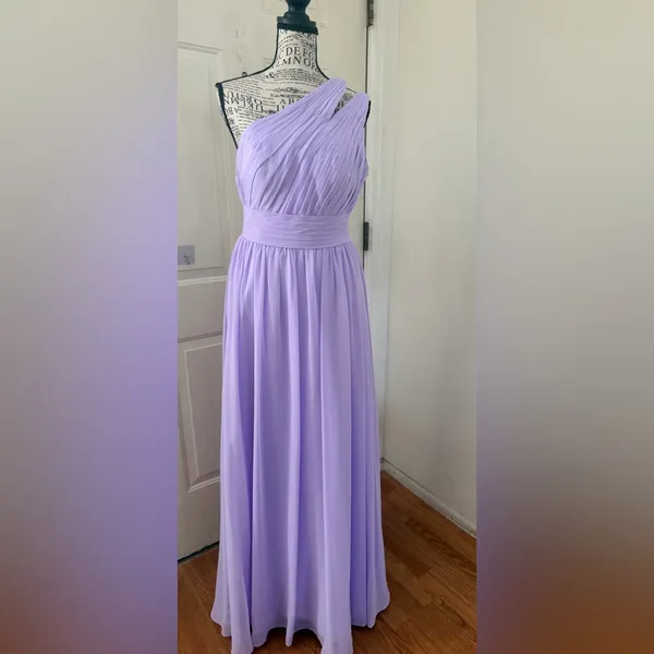 Azazie One-Shoulder Lavender Pleated Chiffon Gown - Image 2