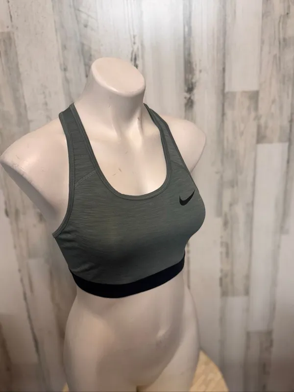 Nike Dri-FIT Racerback Sports Bra Heather Charcoal Grey Swoosh Womens Medium - Image 7