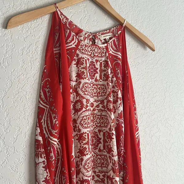 Max Studio Handkerchief Halter Dress Orange Boho Summer Aztec Resortwear - Image 3