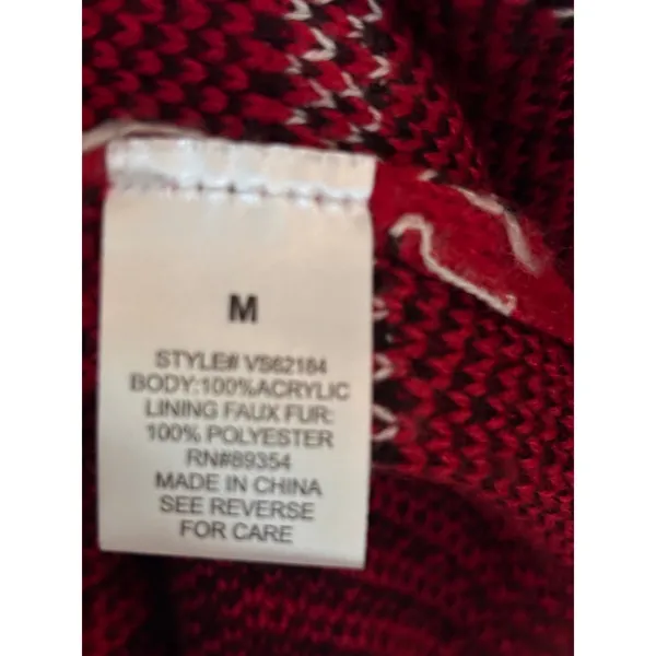 Adrienne‎ Vittadini Womens Red Black Plaid Faux Fur Collar Cardigan Sweater M - Image 5