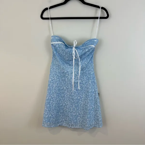 Lulu's Precious Babe Light Blue Floral Ribbon Strapless Mini Dress XS NWT - Image 2