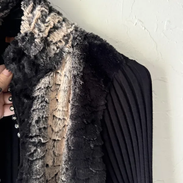 Baldin Cardigan Y2k Sm Black Faux‎ Fur Collar Ribbed Knit Sweater Jacket Grunge - Image 5