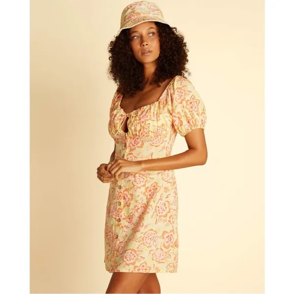 NWT Billabong x Wrangler Women's Mini Dress Yellow Orange Far &‎ Away Floral med - Image 4