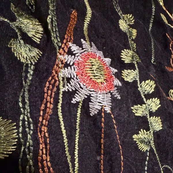 Mesh + Lace Black Floral Embroidered Pointelle Knit Kimono Cardigan Large S3281M - Image 7