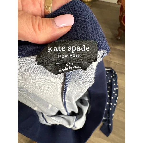 Kate Spade New York Navy White Polka Dot Henley Pajama Set Joggers Small - Image 3