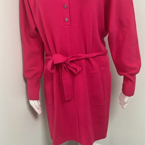 ANTHROPOLOGIE Daily Practice Polo Knit Mini Tunic Dress Hot Pink Small NEW - Image 8