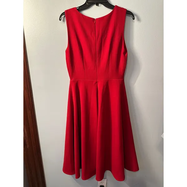 Red Sleeveless Fit and Flare Dress with 3D Ribbon Floral Embroidery Cocktail - Image 3