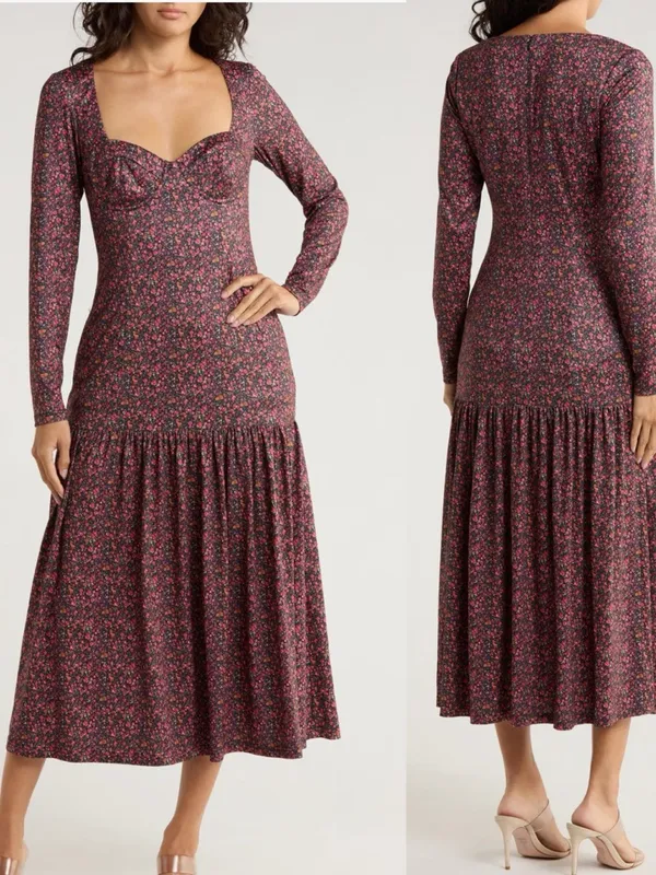 Anthropologie HUTCH Chase Tiered Long Sleeve Floral Midi Cottage‎ Dress S NWT - Image 2