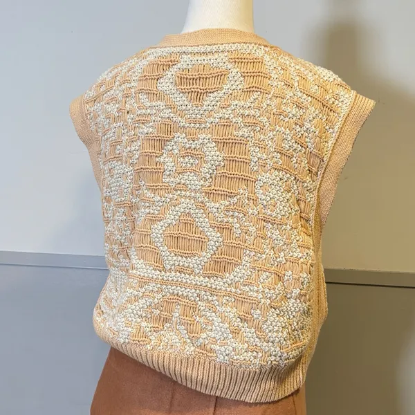 Free People Beige and Cream Knit Vest Geometric Pattern Sweater - Image 8
