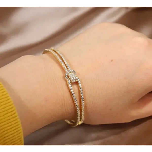 Women's 18k Gold‎ Plated Knot Bling Simulated Diamond Cuff Bracelet, Adjustable - Image 9