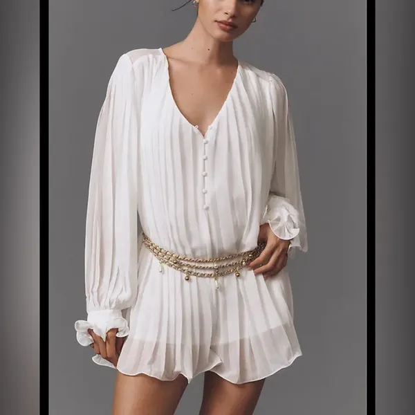 NEW Anthropologie Elegant White Endless Rose V-Neck Chiffon Romper size M - Image 2