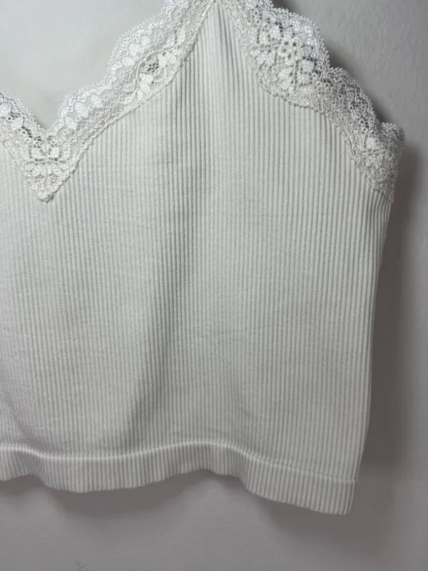 Wild Fable Ribbed Lace Cropped Cami Tank Top Cream Neutral Layering Y2K Sz Small - Image 3