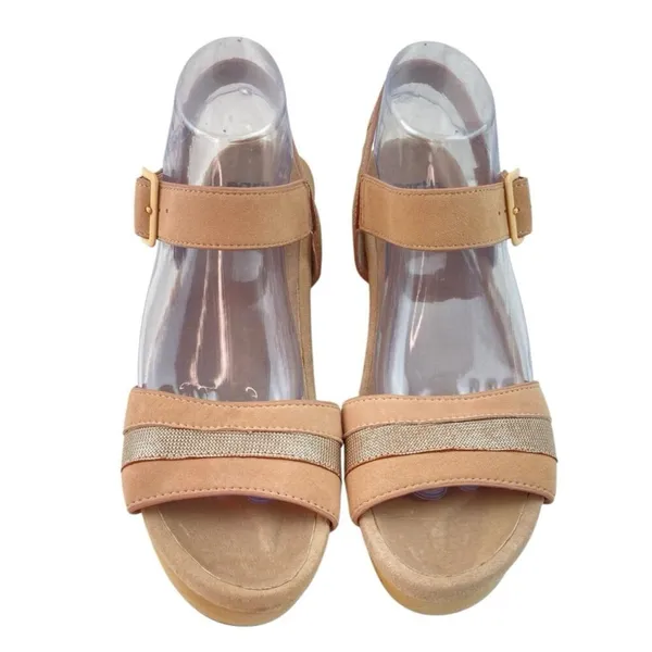 Earth Chunky Platform Sandals Womens 9M Dusty Pink Wood Heel Hippie Festival - Image 2