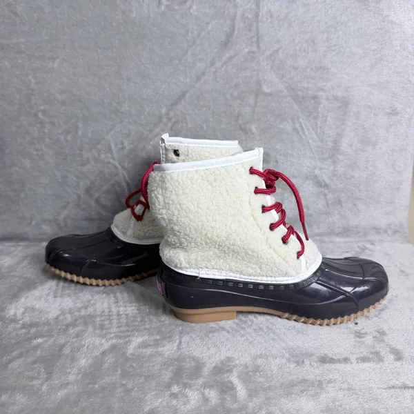 Sugar Skipper Duck Boots Sherpa Faux Fur Rain Boots Women Size 6 Brown Cream - Image 8