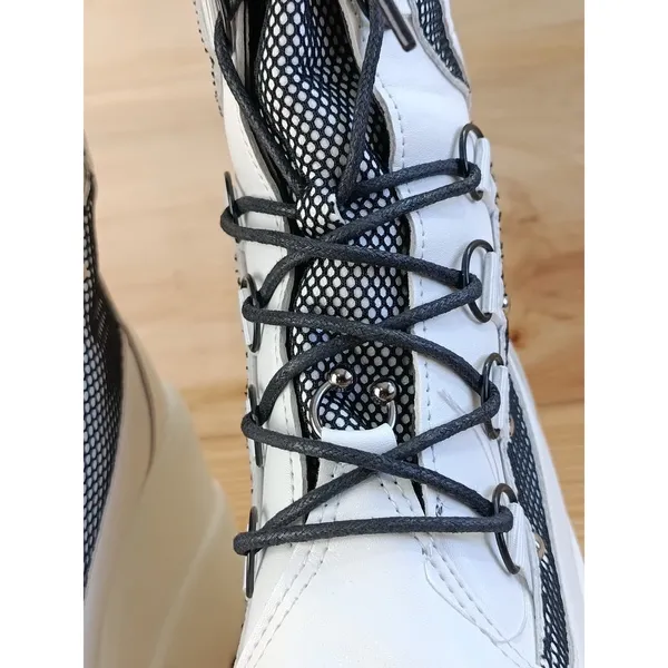 White Platform Knee High Gothic Boots Mesh Straps Studs Lace Up Zip Size 7 US - Image 6