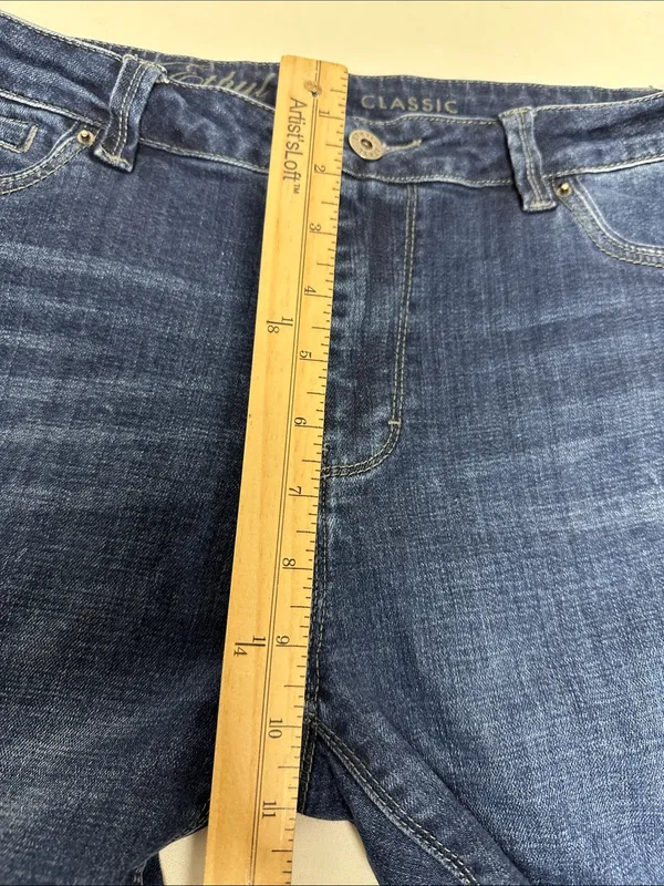 Women's Straight Leg Distressed Jeans in Dark Blue - Image 4