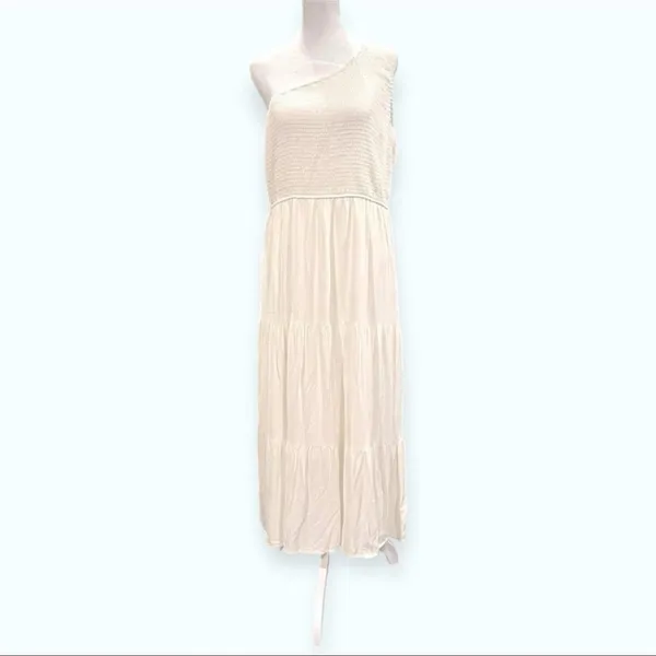 ZESICA One Shoulder Smocked Boho White Midi Dress - Size 2XL - Tiered Hem - Image 4
