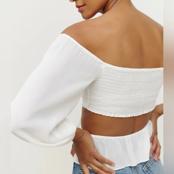 Reformation Laraine Ivory Off The Shoulder Cropped Blouse Women’s Size Medium 8 - Image 3