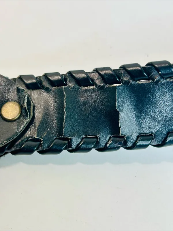 Western Rhinestone Whipstitch Belt with Orange Stones and Black Faux Leather - Image 11