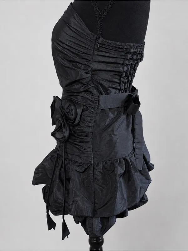 Zemeta Black Rose Strapless Ruched Rosette Bubble Mini Dress XS 3D - Image 10