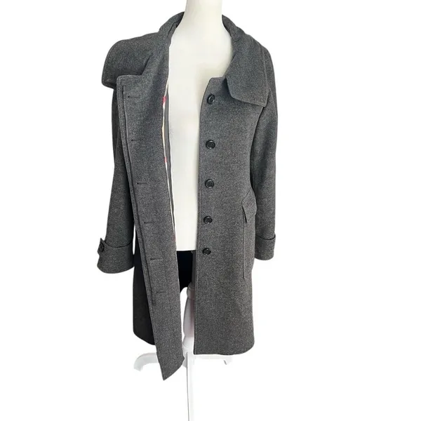Burberry London Wool Cashmere Coat Gray Long Wrap Collar Back Belt UK 6 US 4 - Image 7