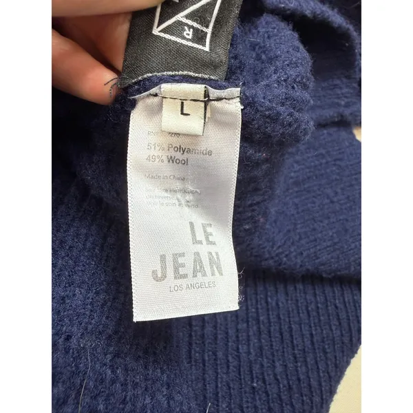 LE JEAN Harvey blue Denim Collar Sweater Large - Image 4
