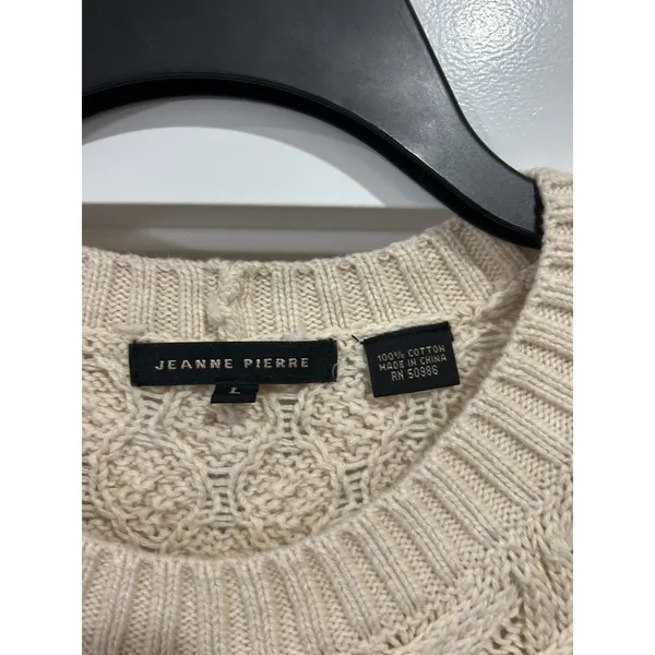 Jeanne Pierre Women Fisherman Cable Knit Cotton Sweater Large Cream Nautical - Image 2